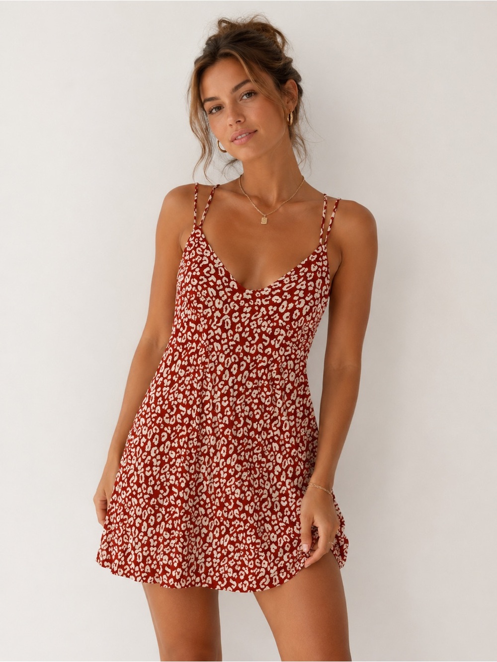 Kendall & Kylie Red Leopard Print Open Back Mini Dress Size Small